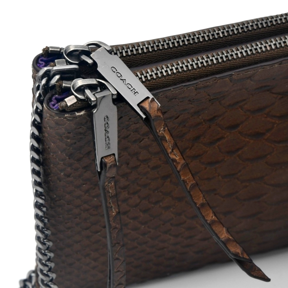 COACH Brown Python-Embossed Chain Shoulder Bag - Picture 8 of 11